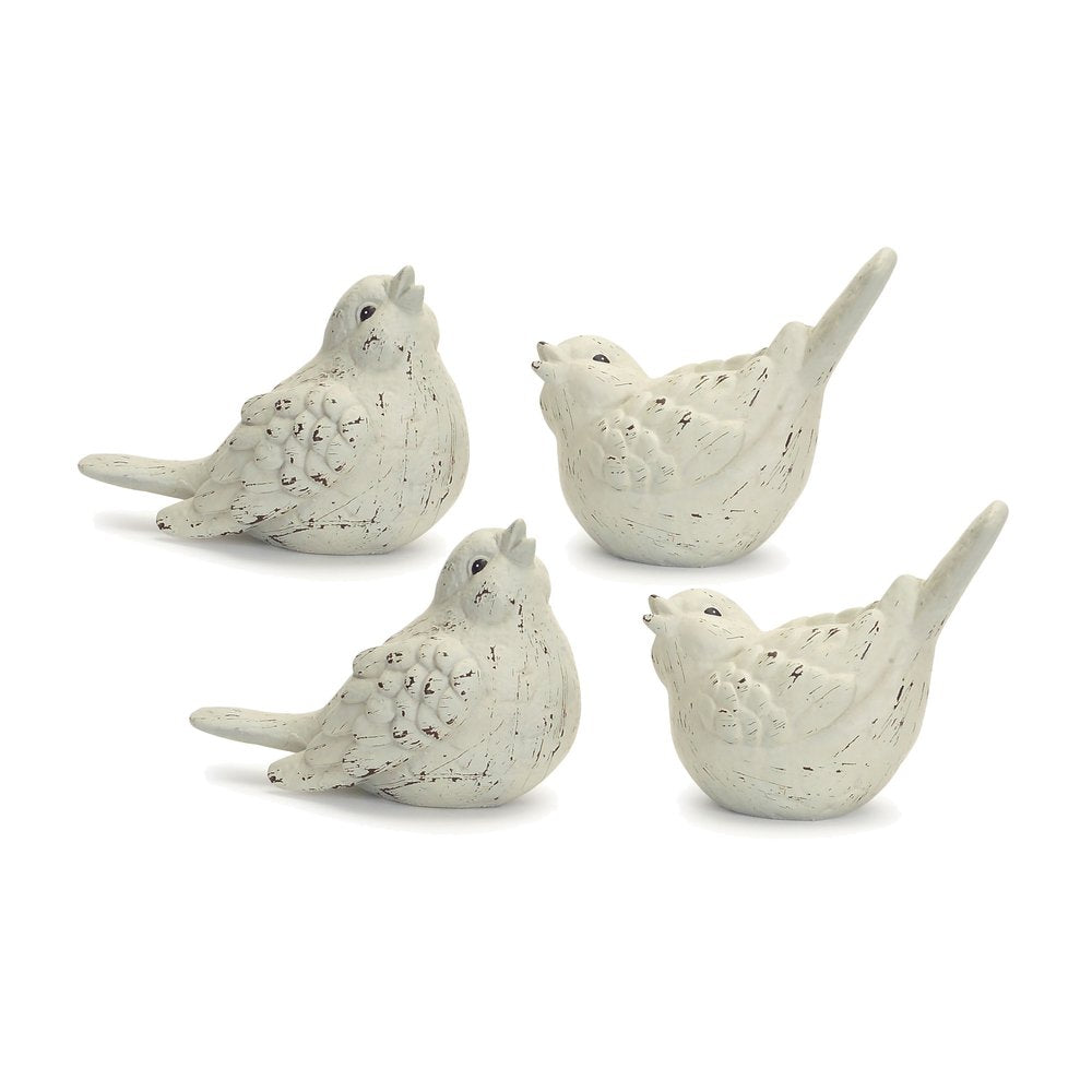 Set of Four Ivory Ceramic Bird Figurines HomeRoots