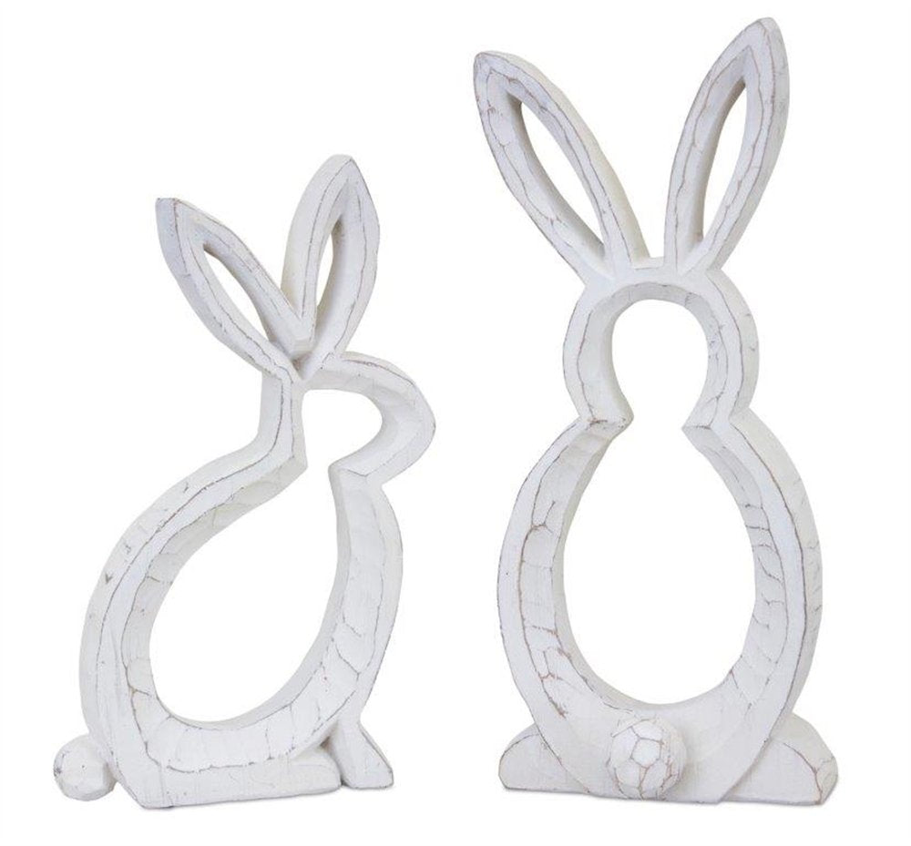 Set of Two White Polyresin Rabbit Statue Tabletop Sculpture HomeRoots