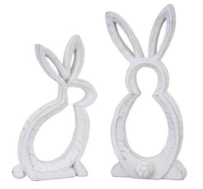 Set of Two White Polyresin Rabbit Statue Tabletop Sculpture HomeRoots