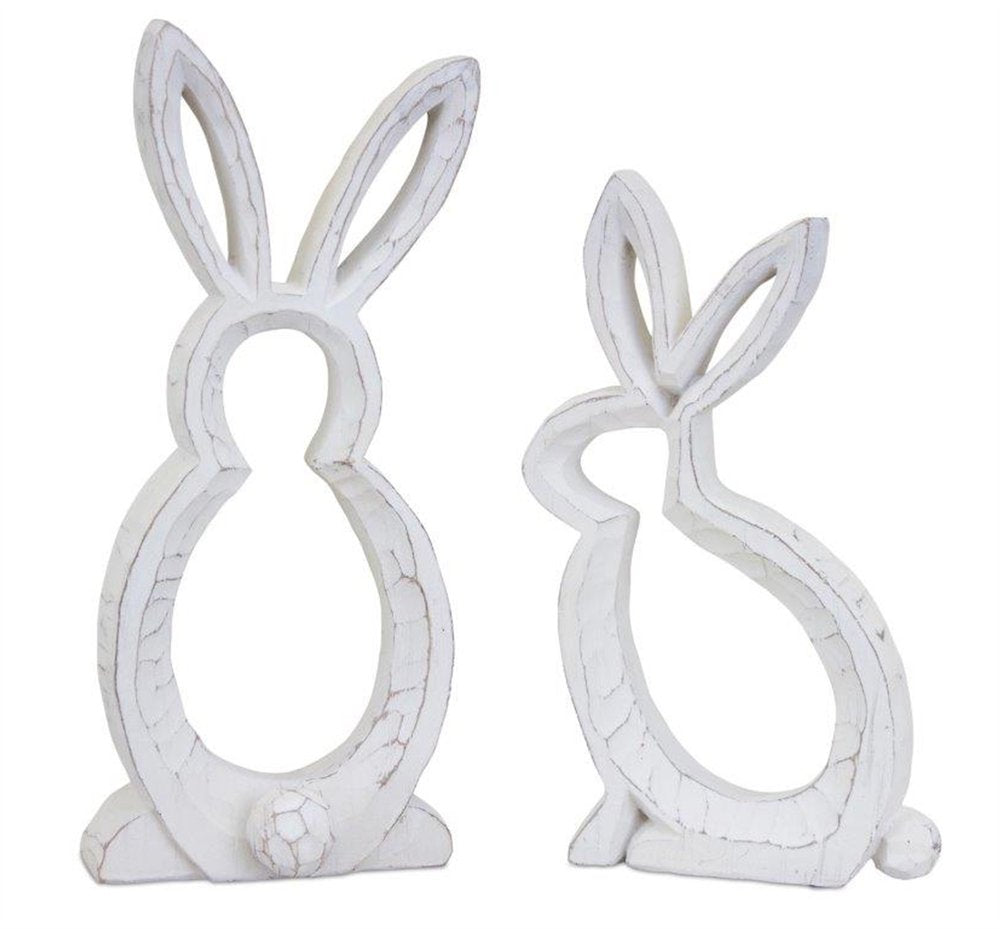 Set of Two White Polyresin Rabbit Statue Tabletop Sculpture HomeRoots