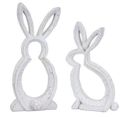 Set of Two White Polyresin Rabbit Statue Tabletop Sculpture HomeRoots