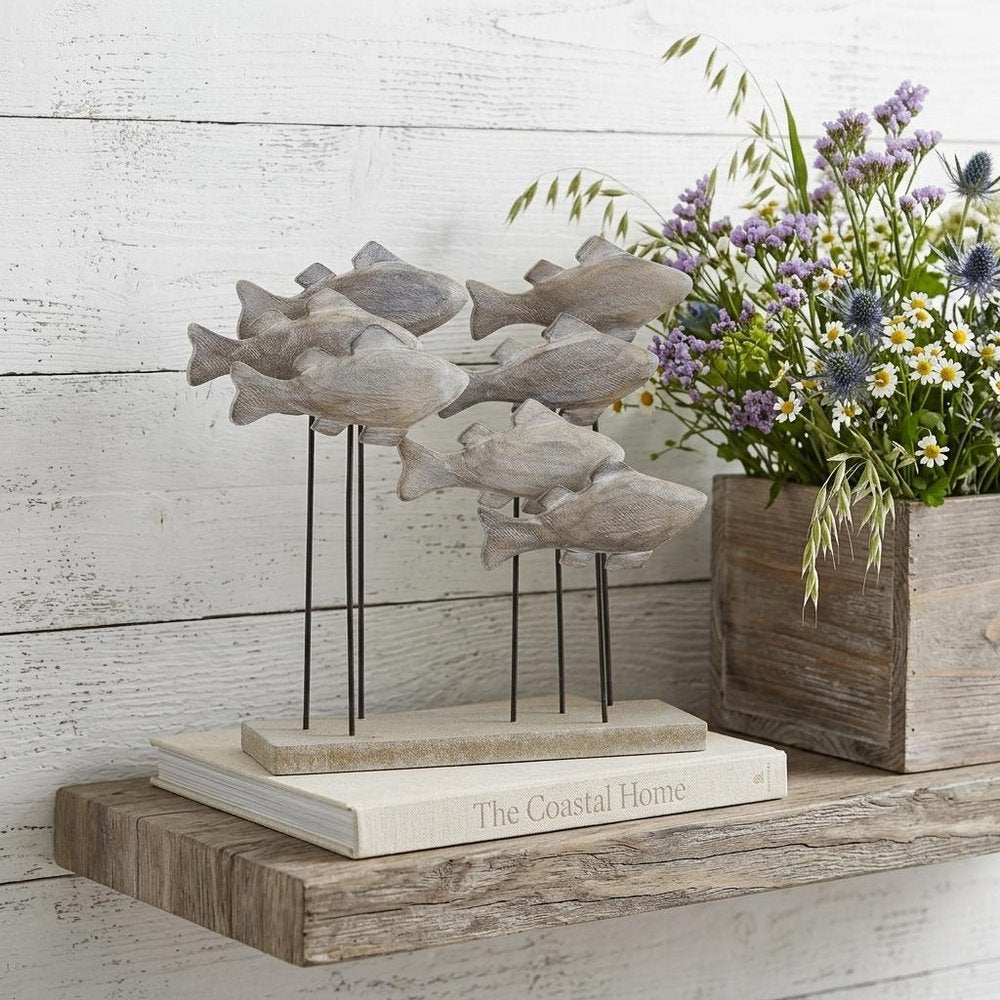 9" Brown And Gray Wood And Metal School Of Fish Tabletop Sculpture HomeRoots