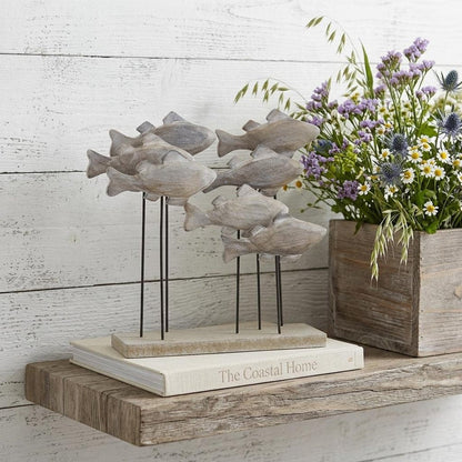 9" Brown And Gray Wood And Metal School Of Fish Tabletop Sculpture HomeRoots