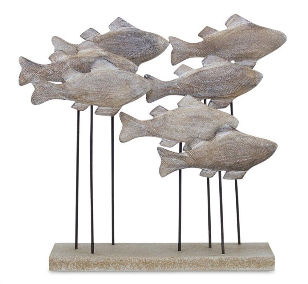 9" Brown And Gray Wood And Metal School Of Fish Tabletop Sculpture HomeRoots