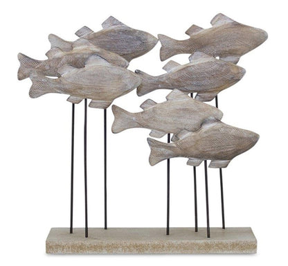 9" Brown And Gray Wood And Metal School Of Fish Tabletop Sculpture HomeRoots