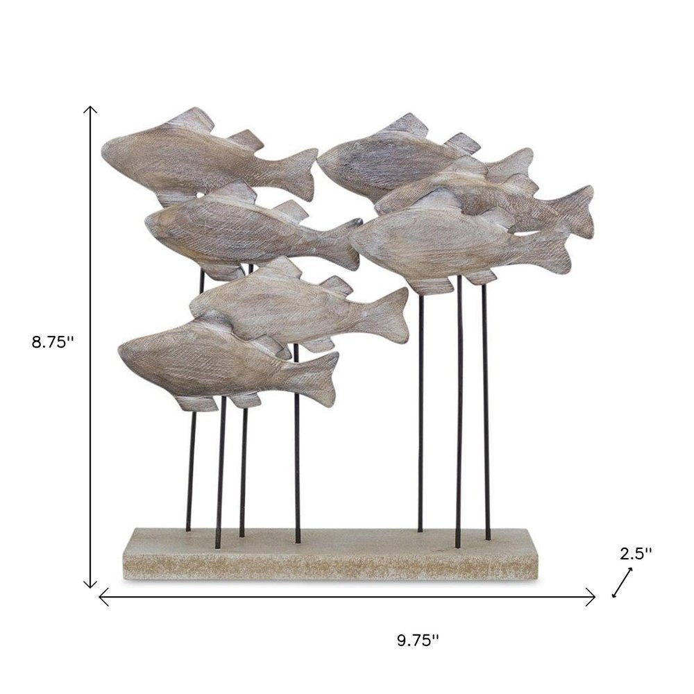 9" Brown And Gray Wood And Metal School Of Fish Tabletop Sculpture HomeRoots