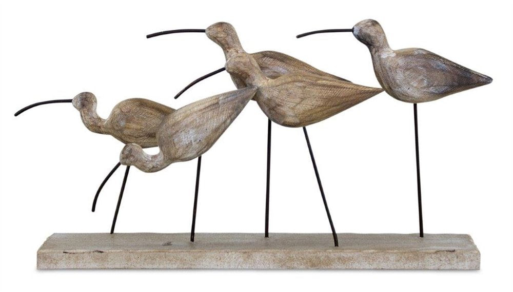 13" Natural Metal And Wood Coastal Sand Plover Birds Tabletop Sculpture HomeRoots