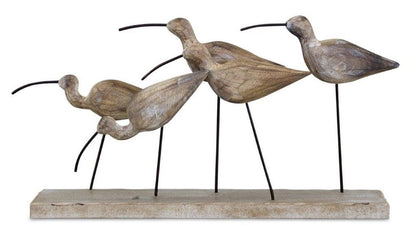 13" Natural Metal And Wood Coastal Sand Plover Birds Tabletop Sculpture HomeRoots