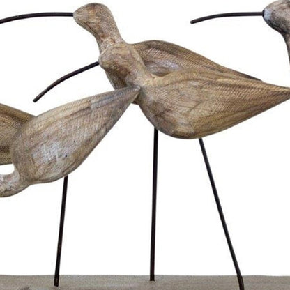 13" Natural Metal And Wood Coastal Sand Plover Birds Tabletop Sculpture HomeRoots