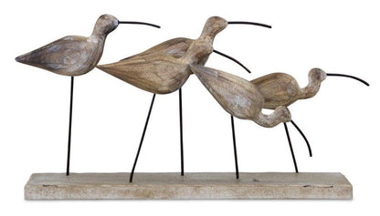 13" Natural Metal And Wood Coastal Sand Plover Birds Tabletop Sculpture HomeRoots