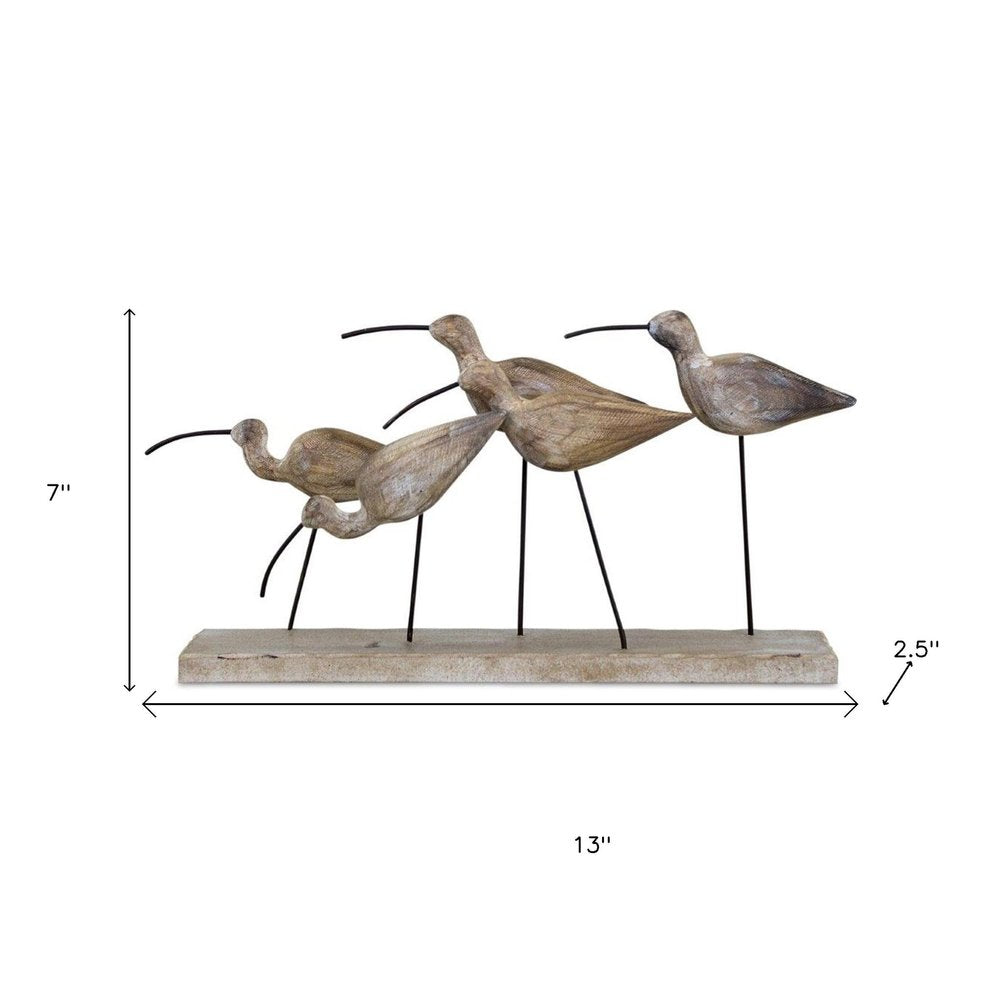 13" Natural Metal And Wood Coastal Sand Plover Birds Tabletop Sculpture HomeRoots