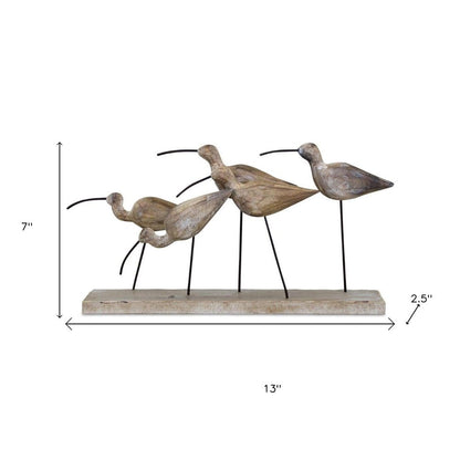 13" Natural Metal And Wood Coastal Sand Plover Birds Tabletop Sculpture HomeRoots