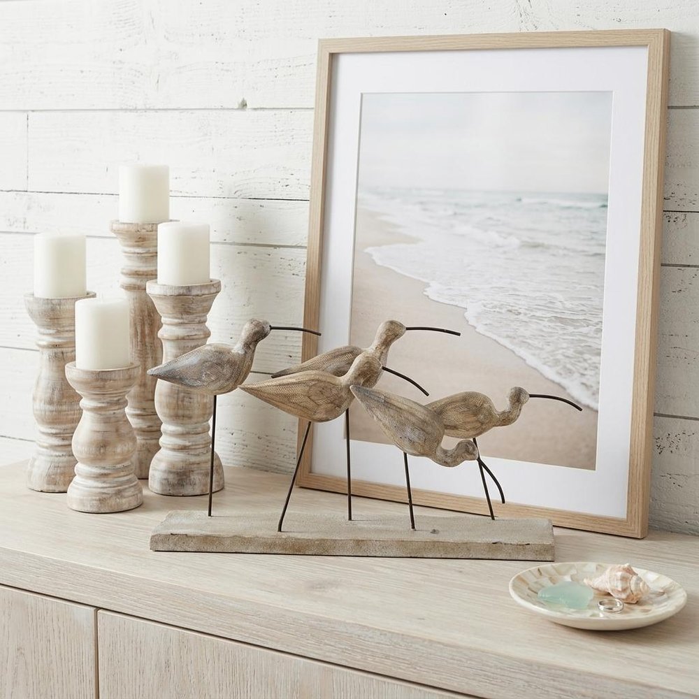 13" Natural Metal And Wood Coastal Sand Plover Birds Tabletop Sculpture HomeRoots
