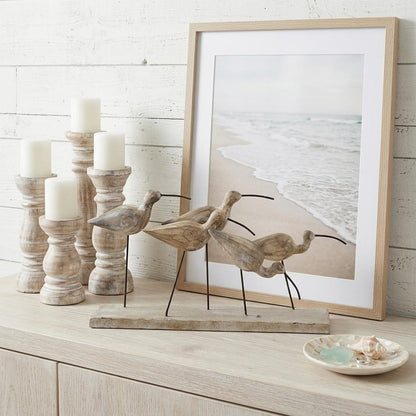 13" Natural Metal And Wood Coastal Sand Plover Birds Tabletop Sculpture HomeRoots