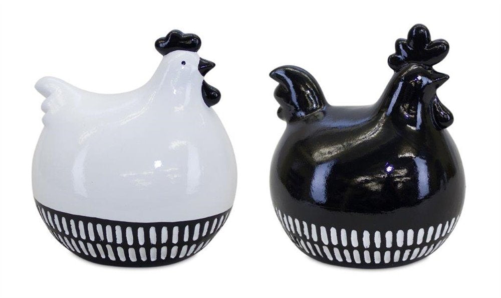 Set of Two Black And White Terracotta Chicken Figurines HomeRoots