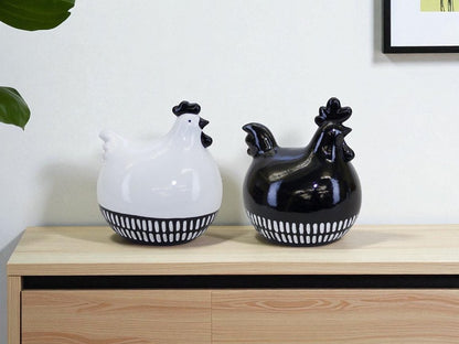 Set of Two Black And White Terracotta Chicken Figurines HomeRoots