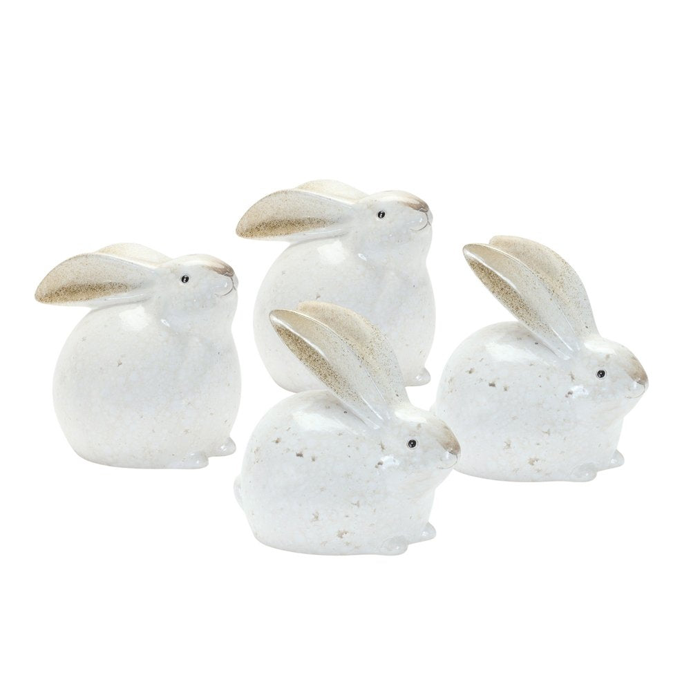 Set of Four White And Brown Terracotta Rabbit Figurines HomeRoots
