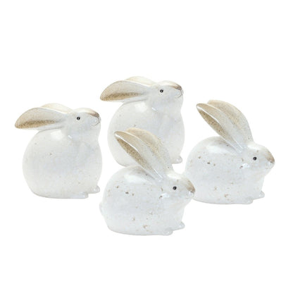 Set of Four White And Brown Terracotta Rabbit Figurines HomeRoots