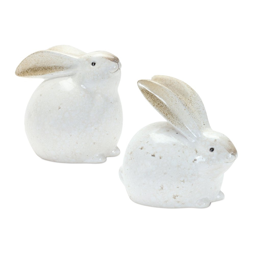 Set of Four White And Brown Terracotta Rabbit Figurines HomeRoots