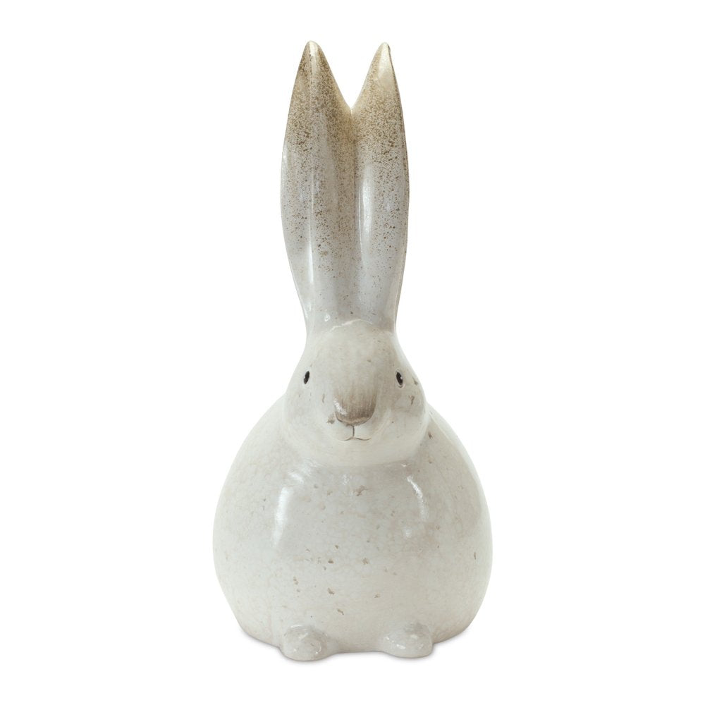 Set of Two White And Brown Terracotta Bunny Rabbit Figurines HomeRoots