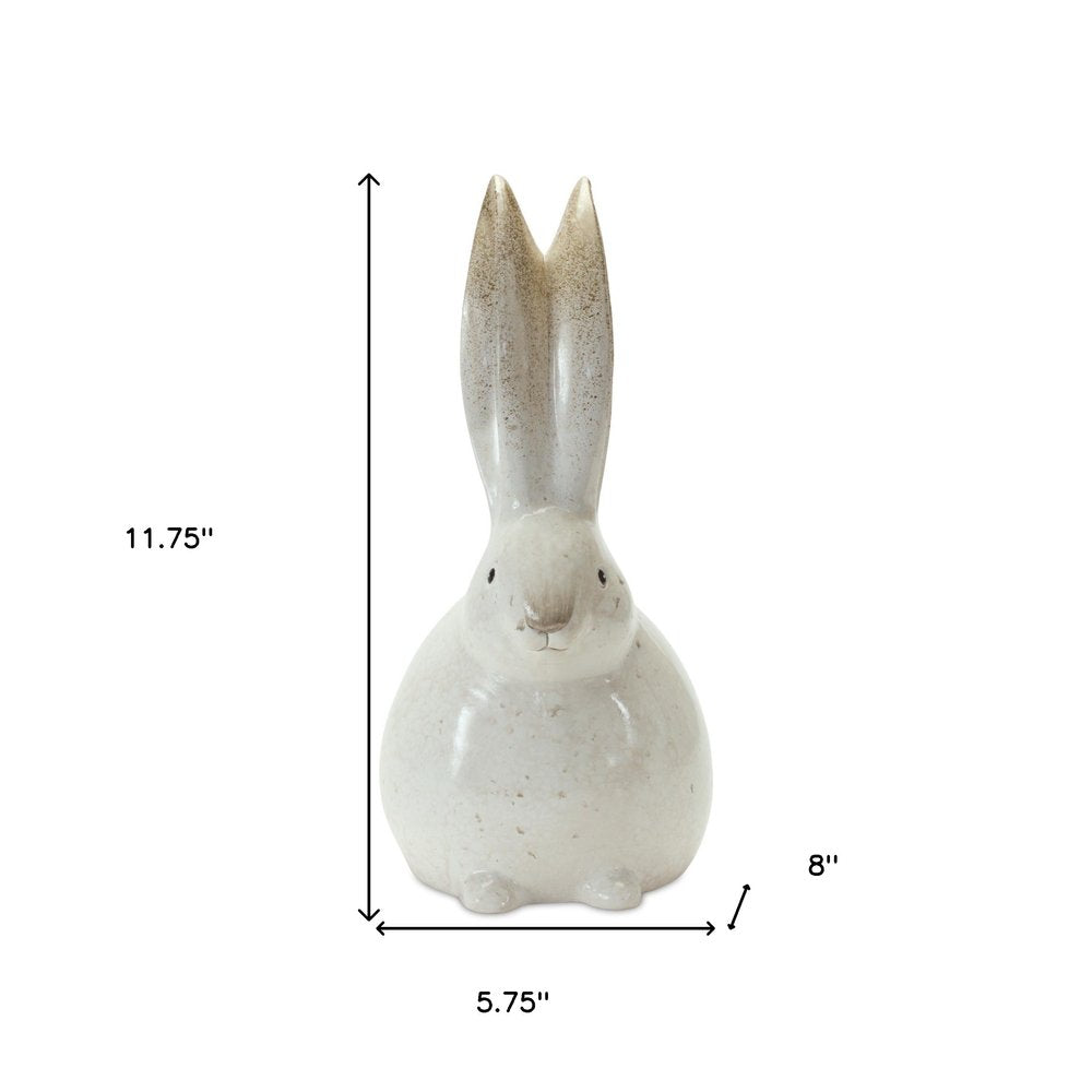 Set of Two White And Brown Terracotta Bunny Rabbit Figurines HomeRoots