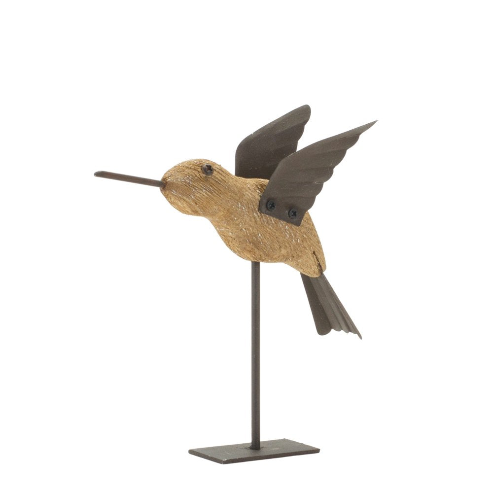 Set of Two 8" Natural Wood And Metal Bird Figurine Tabletop Sculpture HomeRoots