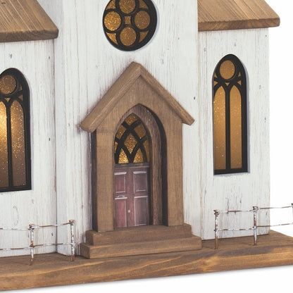25" Brown And White Wood And Metal Church Tabletop Sculpture HomeRoots