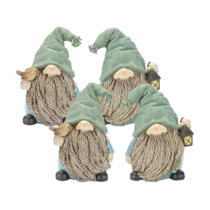 Set of Four Blue and Green Polyresin Gnomes HomeRoots