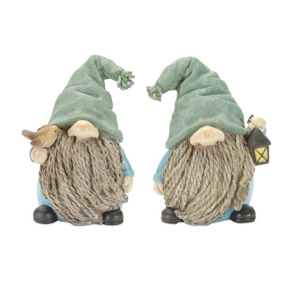 Set of Four Blue and Green Polyresin Gnomes HomeRoots