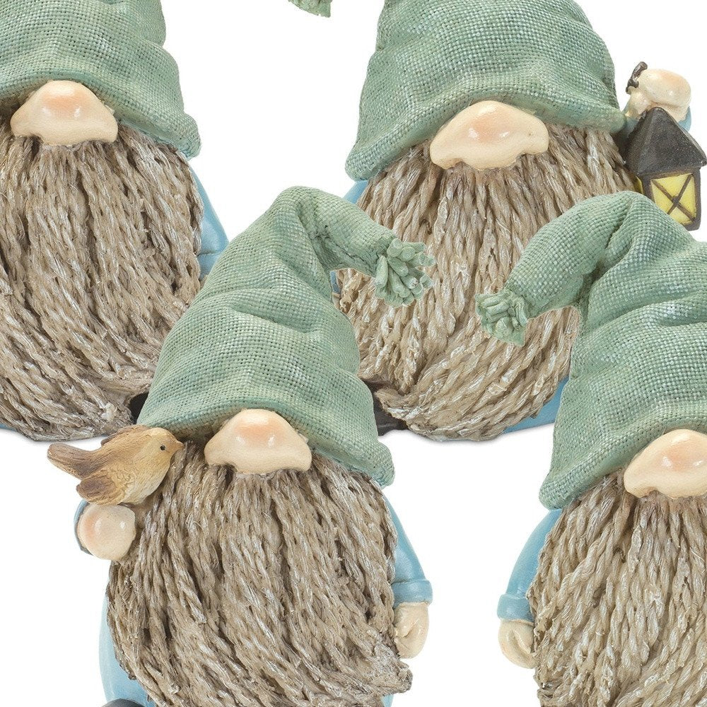 Set of Four Blue and Green Polyresin Gnomes HomeRoots