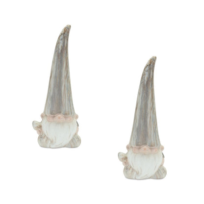 Set of Two Gray and Beige Terracotta Fairy Christmas Standing Gnome Tabletop Sculpture HomeRoots