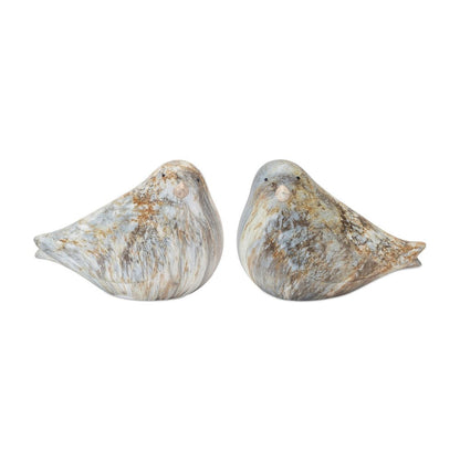 Set of Two Brown Blue And Ivory Faux Marble Bird Figurines HomeRoots