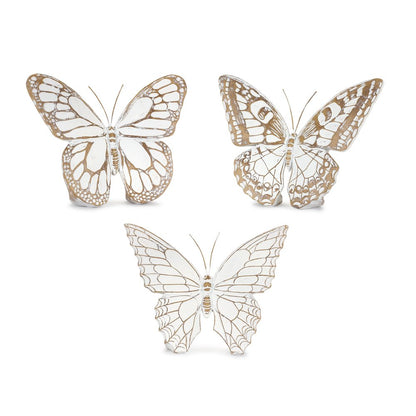 Set of Three 6" Brown And White Polyresin Butterfly Tabletop Sculpture HomeRoots