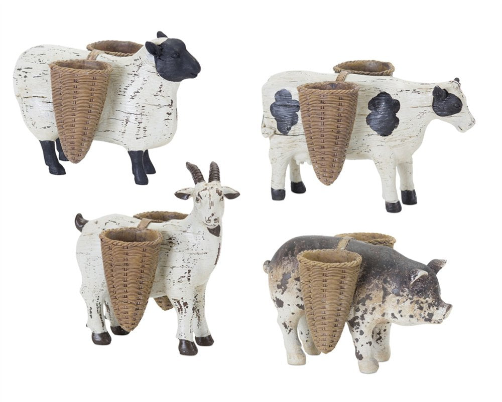 Set of Four Black And White Polyresin Farm Animal Figurines With Vases HomeRoots