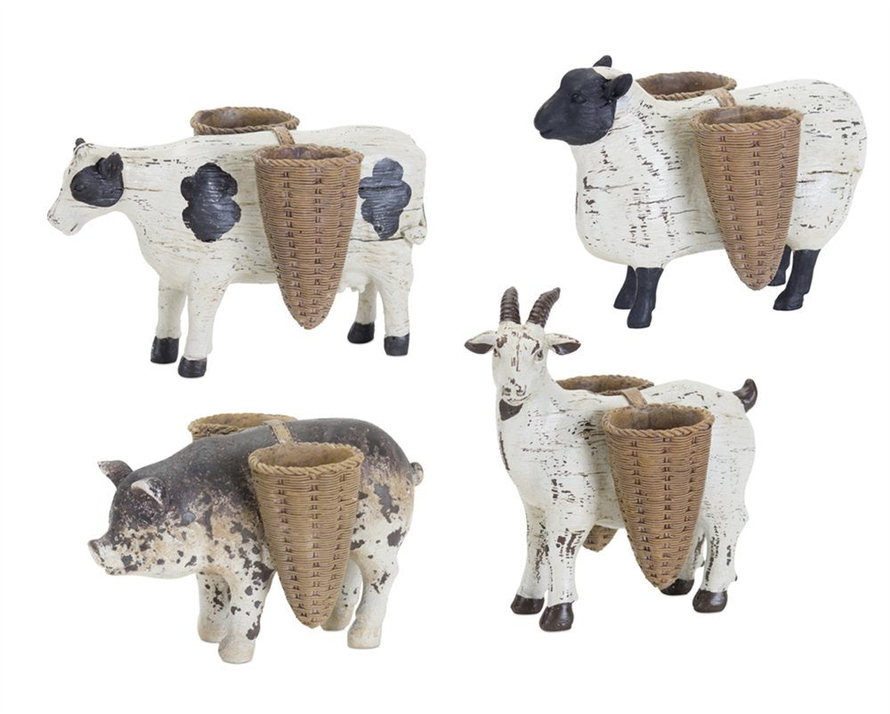Set of Four Black And White Polyresin Farm Animal Figurines With Vases HomeRoots