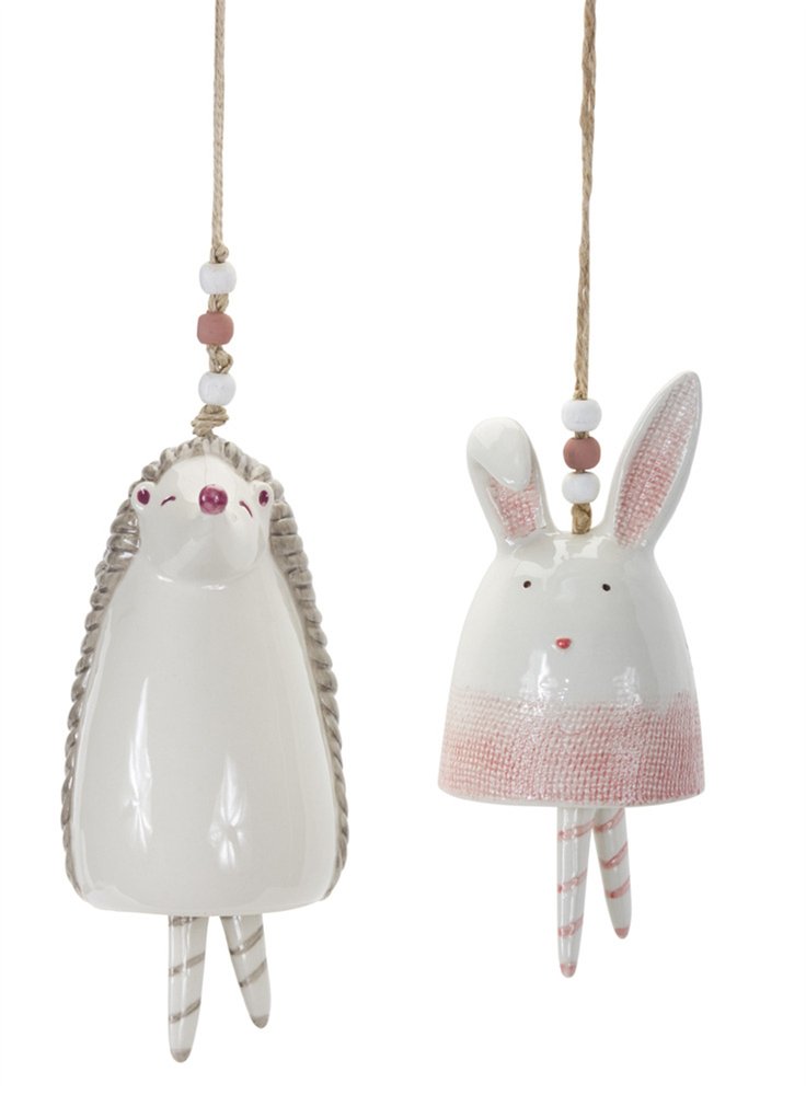 Set of Four 7" Pink And White Resin Hedgehog Model Bell Tabletop Sculpture HomeRoots