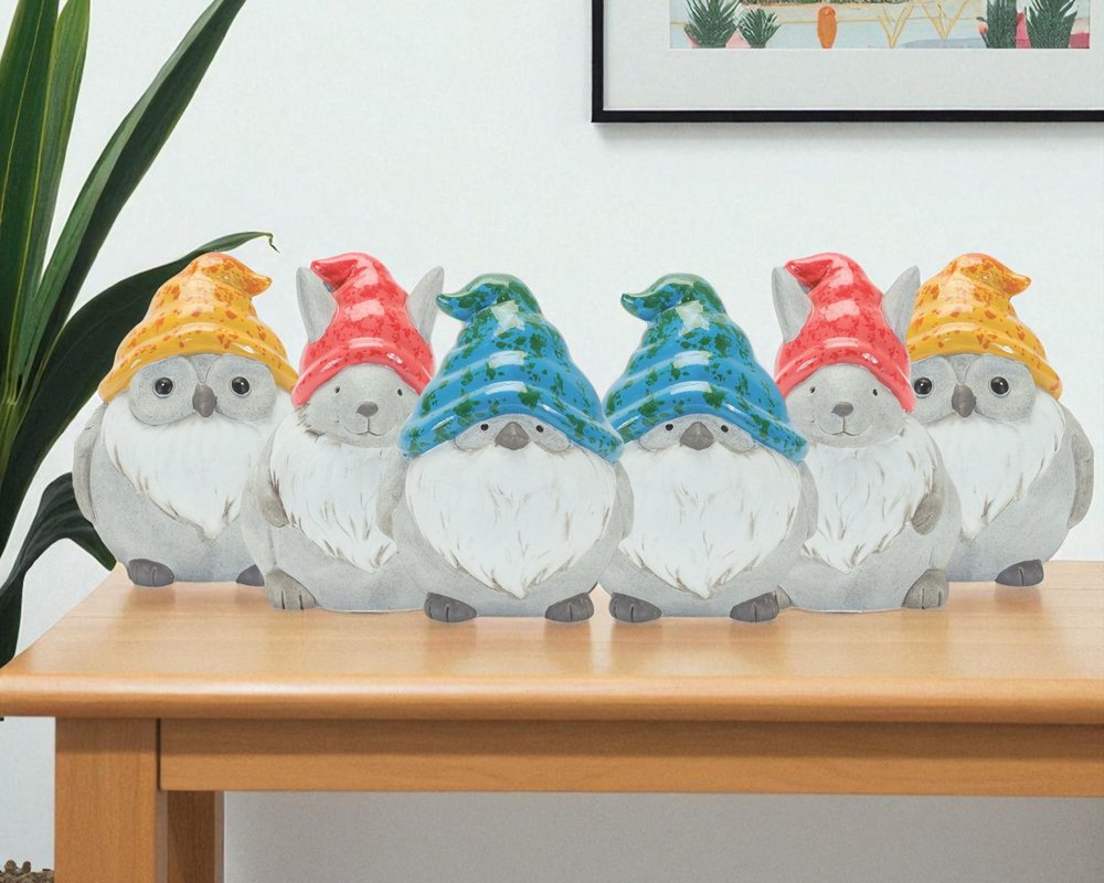 Set of Six Gray Terracotta Wildlife Gnomes HomeRoots
