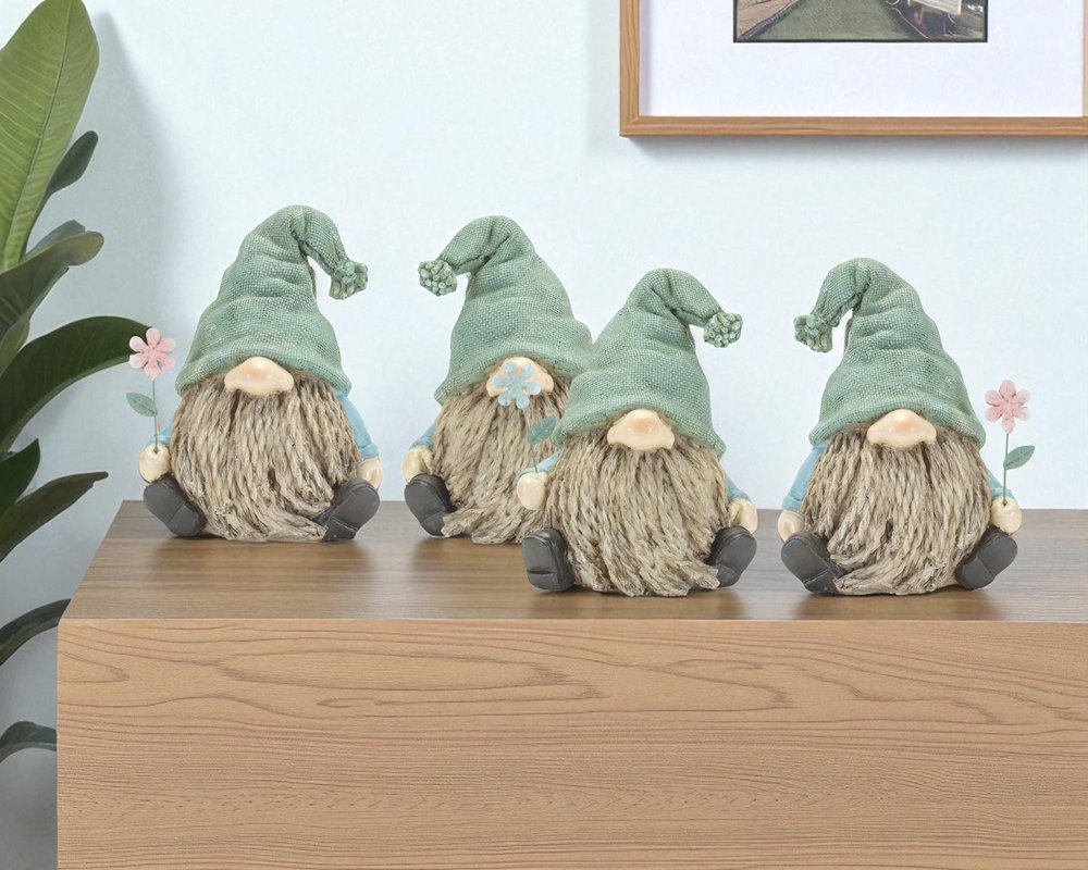 Set of Four Brown And Green Polyresin Gnomes HomeRoots
