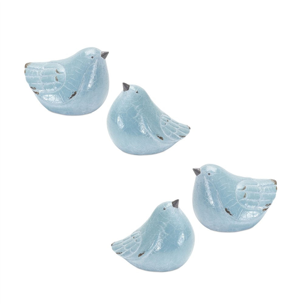 Set of Four Blue Terracotta Bird Figurines HomeRoots