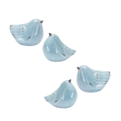 Set of Four Blue Terracotta Bird Figurines HomeRoots