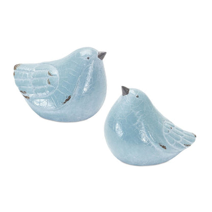Set of Four Blue Terracotta Bird Figurines HomeRoots