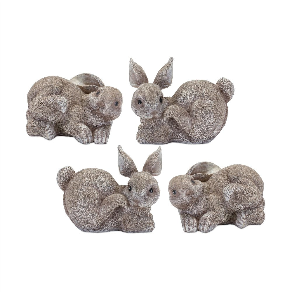 Set of Four 4" Gray and Brown Polyresin Rabbit Figurine Tabletop Sculpture HomeRoots
