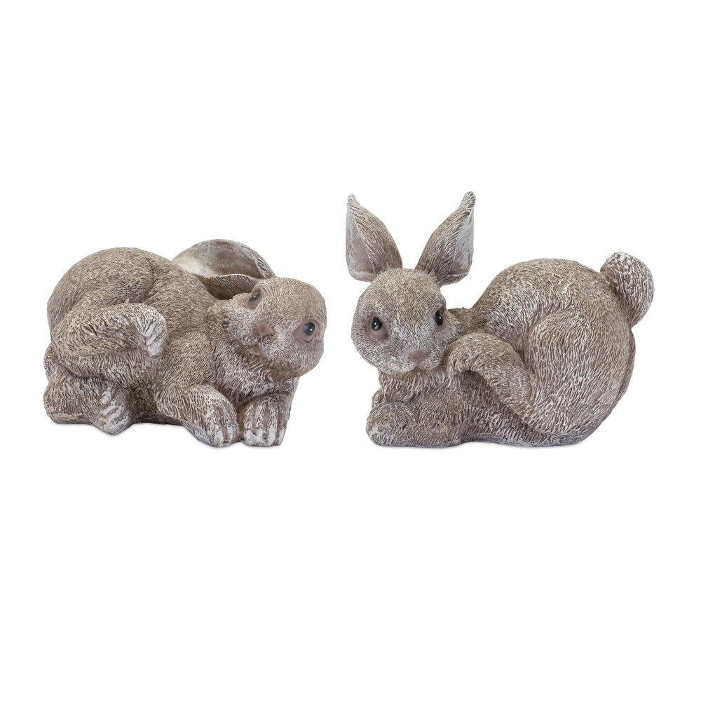 Set of Four 4" Gray and Brown Polyresin Rabbit Figurine Tabletop Sculpture HomeRoots
