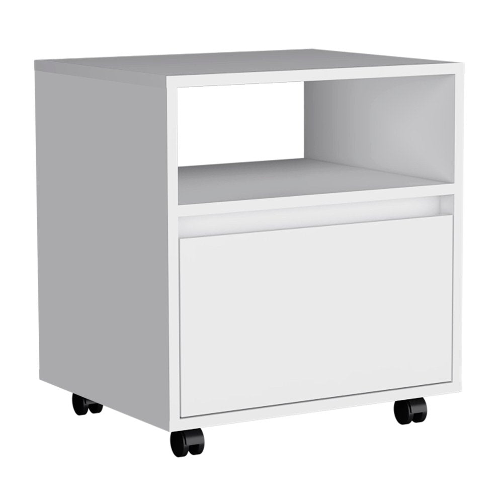 21" White Wood One Drawer Rolling Nightstand — view 1