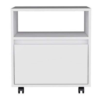 21" White Wood One Drawer Rolling Nightstand HomeRoots