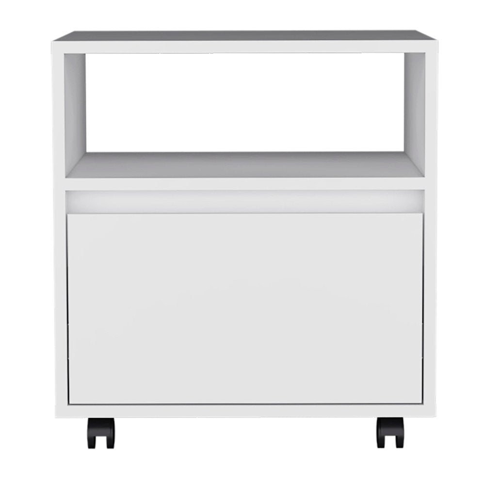 21" White Wood One Drawer Rolling Nightstand — view 2