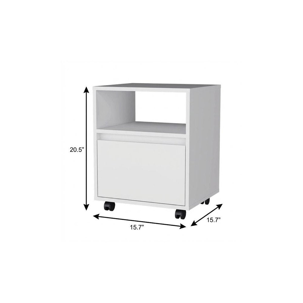 21" White Wood One Drawer Rolling Nightstand HomeRoots