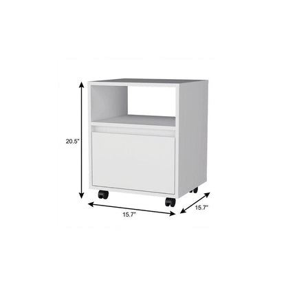 21" White Wood One Drawer Rolling Nightstand