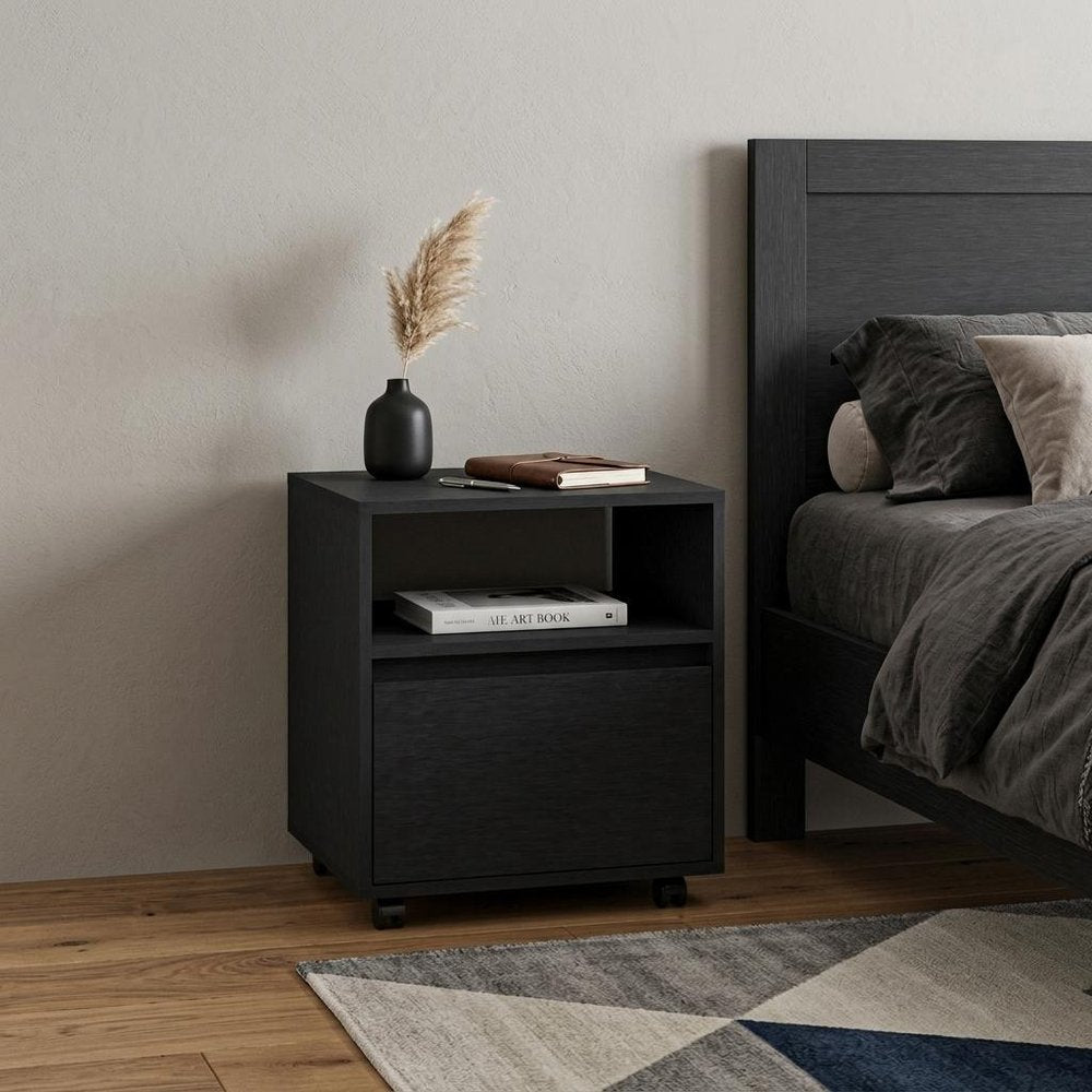 21" White Wood One Drawer Rolling Nightstand — view 10