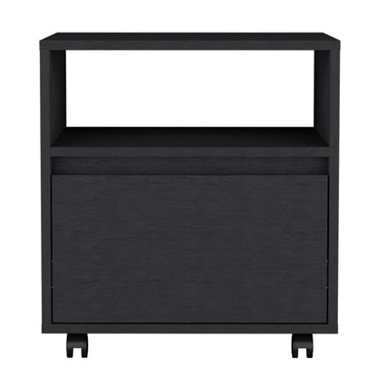 21" White Wood One Drawer Rolling Nightstand
